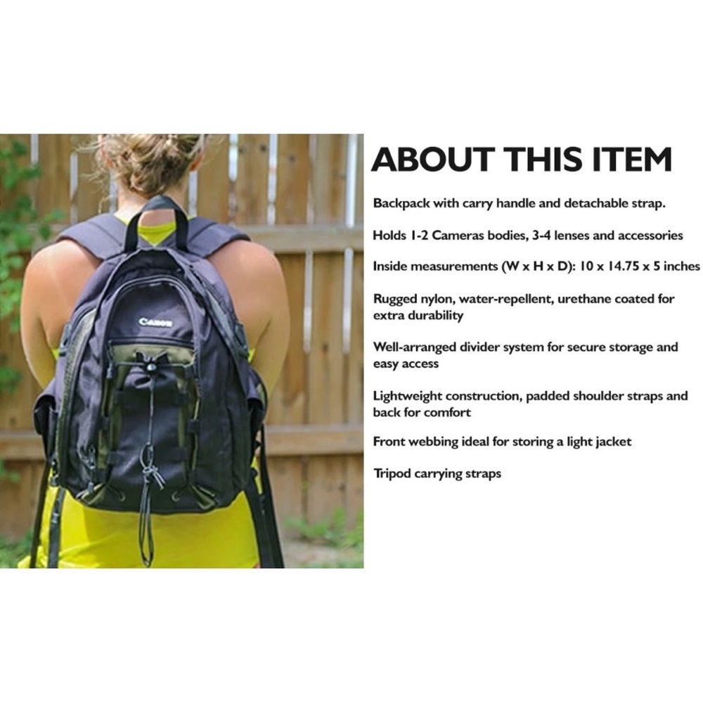 Canon | Deluxe Backpack 200EG Rugged Camera Lens Bag Black - Picture 13 of 13